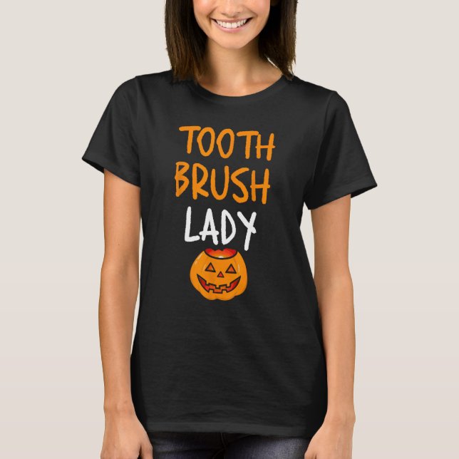 Camiseta Escova de dentes Lady Funny Pumpkin Enfermeira Den (Frente)
