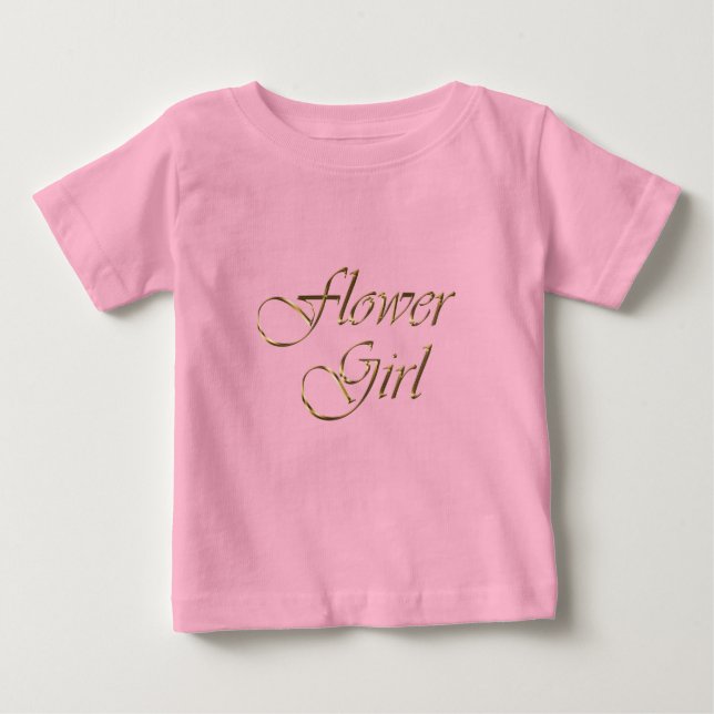 Camiseta Escrita dourada da Flower Girl elegante rosa-chic (Frente)