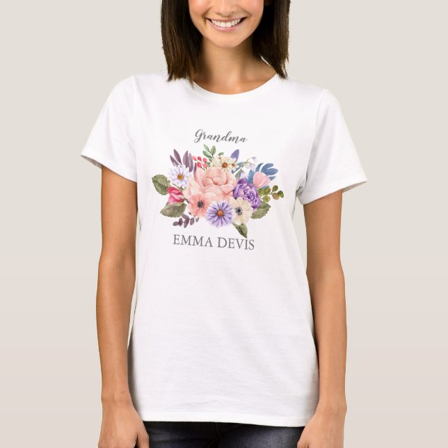Camiseta Escrita floral com aquarela moderna elegante avó (Frente)