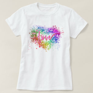 Camiseta Escrito de amor cardíaco com brilho colorido