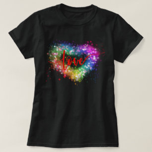 Camiseta Escrito de amor cardíaco com brilho colorido