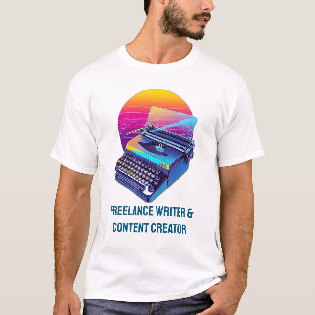 Camiseta Escritor Freelancer Retro Synthwave dos Anos 80 (Frente)