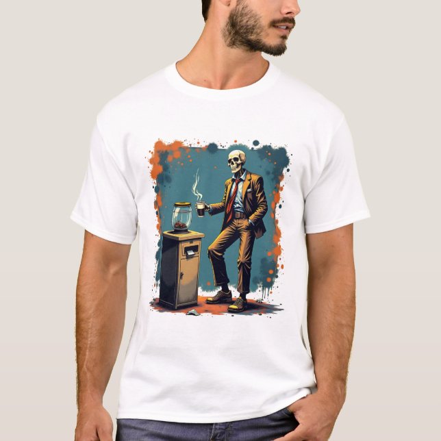 Camiseta Escritório de Esqueleto Grunge (Frente)