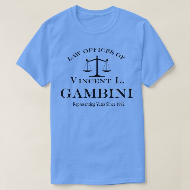 Camiseta Escritórios de Direito de Vincent L Gambini em rep (Frente do Design)