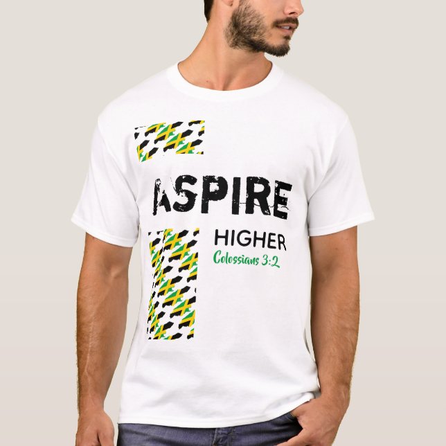 Camiseta Escritura Cristã do MAIS ALTO ASPIRE da Jamaica (Frente)