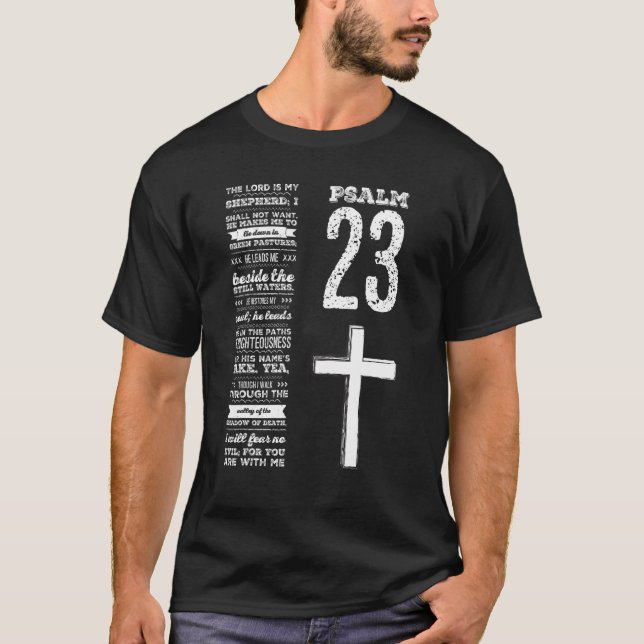 Camiseta Escritura Cristã Psalm 23 Jovens Pastor Fa (Frente)