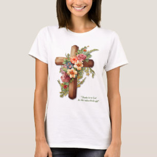 Camiseta Escritura de Bíblia Cruzada de Páscoa Floral Crist