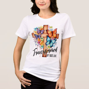 Camiseta Escritura de borboleta/cruz floral Inspiracional