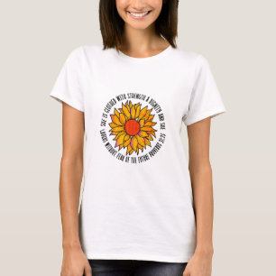 Camiseta Escritura de girassol em branco verso bíblia