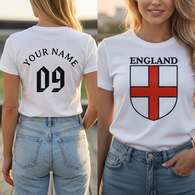 Camiseta Escudo da Inglaterra Crista Nome Personalizado Núm (England Shield Crest Personalized Name Number Soccer T-Shirt)