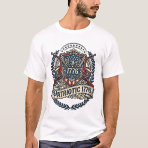 Camiseta Escudo de Batalha Patriótico 1776 Símbolo Inspirad