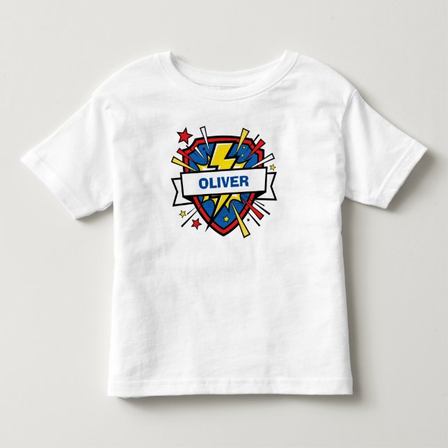 Camiseta Escudo de Super-Herói Fofo e Raio (Frente)