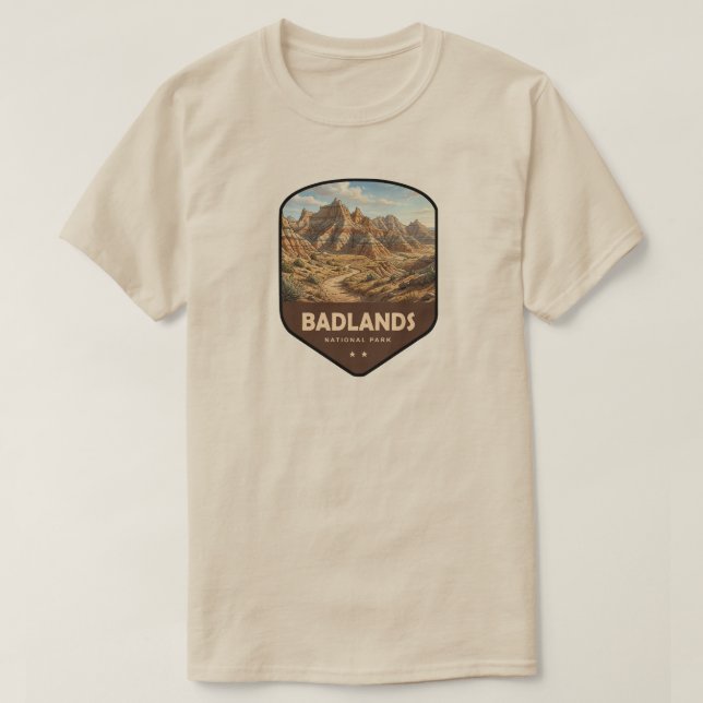 Camiseta Escudo do Parque Nacional Badlands (Frente do Design)