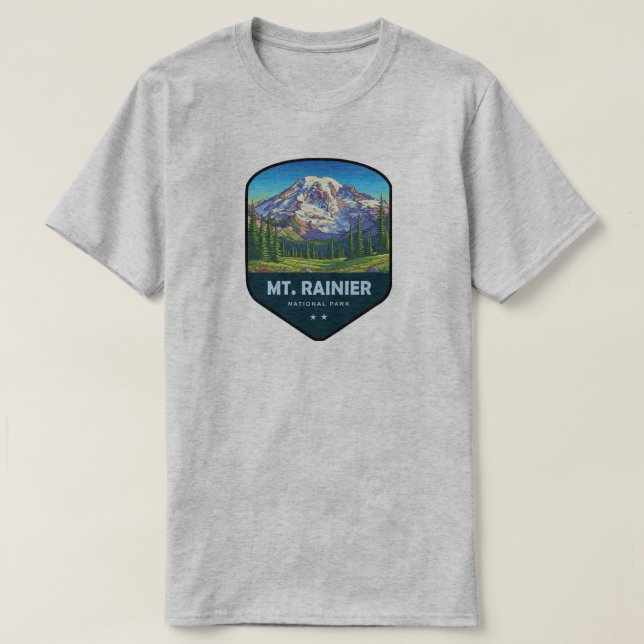 Camiseta Escudo do Parque Nacional Mt. Rainier (Frente do Design)