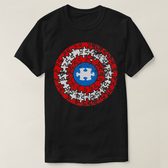 Camiseta Escudo do super-herói do quebra-cabeça do Capitão  (Frente do Design)