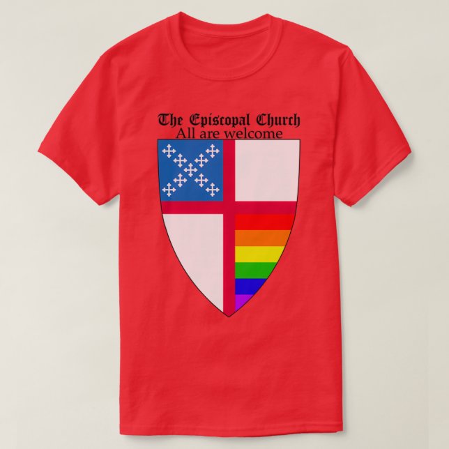 Camiseta Escudo Episcopal da Igreja com Rainbow Pride Horiz (Frente do Design)