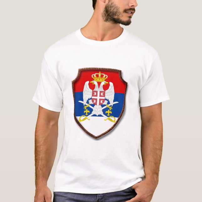 Camiseta Escudo medieval sérvio  Brasão de armas da Sérvia  (Frente)