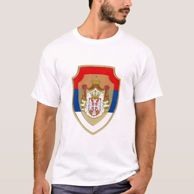 Camiseta Escudo medieval sérvio  Brasão de armas da Sérvia  (Frente)