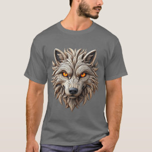 Camiseta Escultura de Arte de Lobo de Madeira com Padrões G