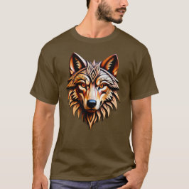 Camiseta Escultura de Arte de Lobo de Madeira com Padrões G