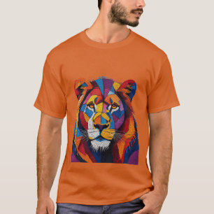 Camiseta Escultura de Leão em Mosaico Colorido