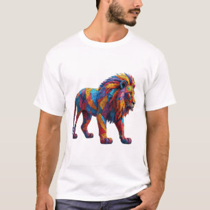 Camiseta Escultura de Leão em Mosaico Colorido