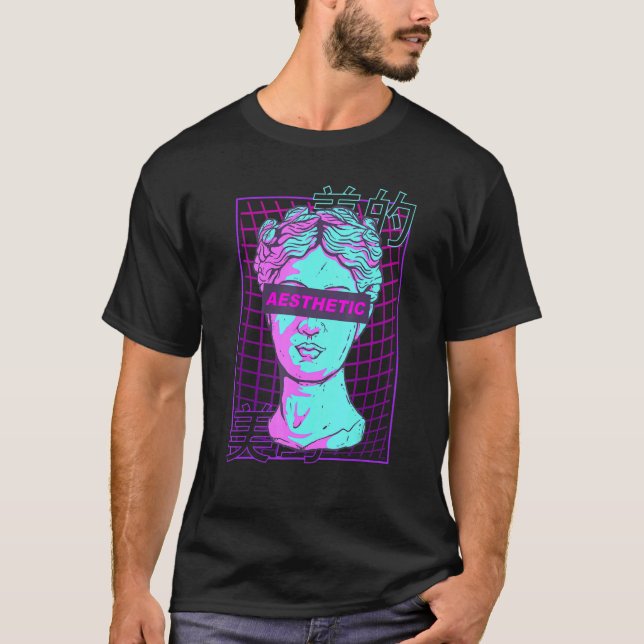 Camiseta Escultura Grega de Busto Japonês Aestética Vaporwa (Frente)
