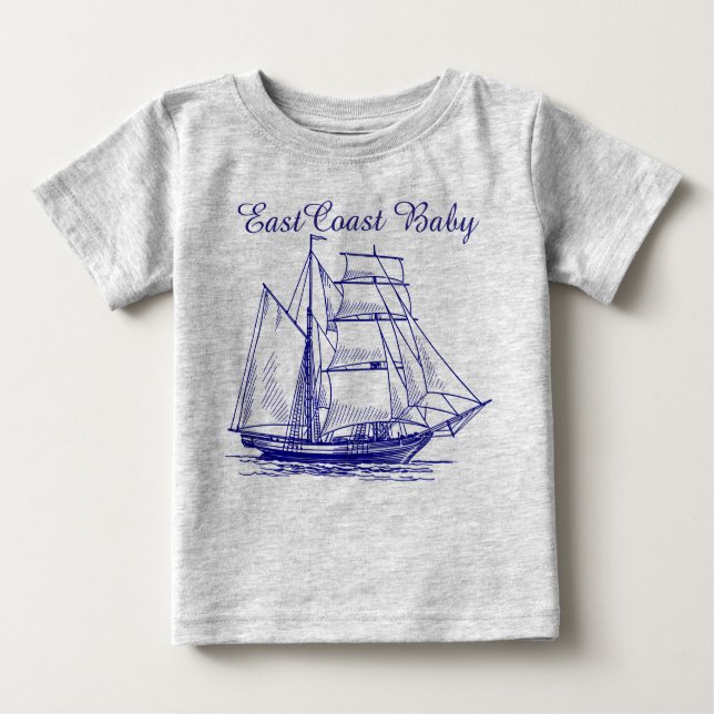 Camiseta Escuna do navio do veleiro do bebê da costa leste (Frente)