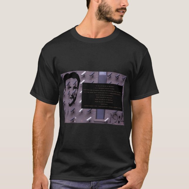 Camiseta Escura Mens com os avisos de Orwell (Frente)