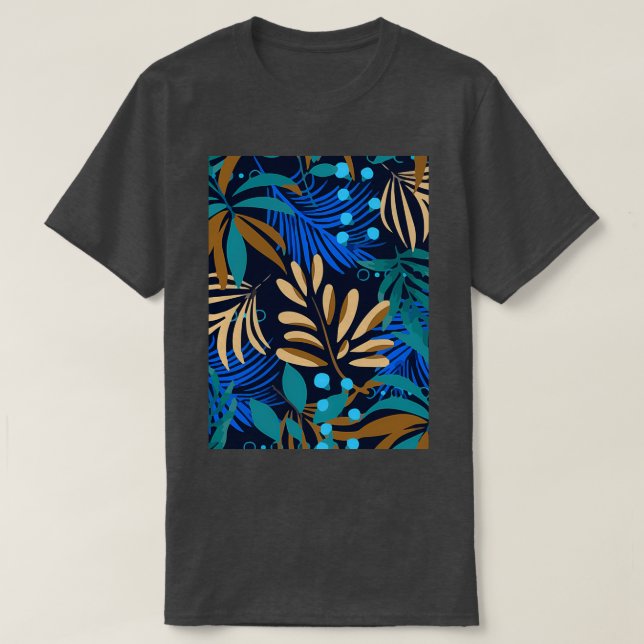 Camiseta Escuridão Verão Seamlesstropical Folhas de Plantas (Frente do Design)