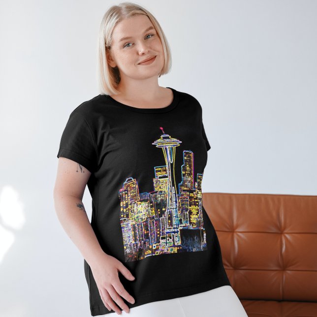 Camiseta Escuro seja a noite - Luminoso Seattle Skyline (Criador carregado)