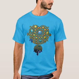Camiseta Esfera Apoloniana Fractal Mandelbrot Dourada Azul