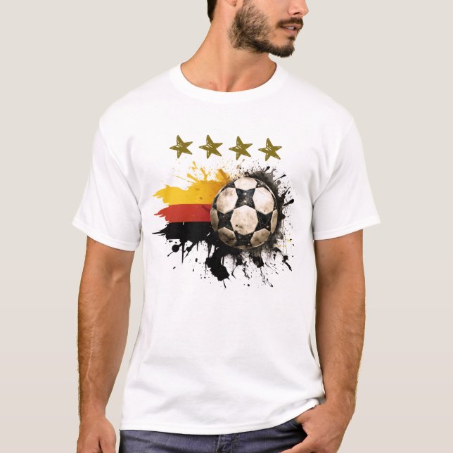 Camiseta Esfera de futebol com bandeira alemã e quatro estr (Frente)