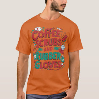 Camiseta esfregões de café e luvas de borracha