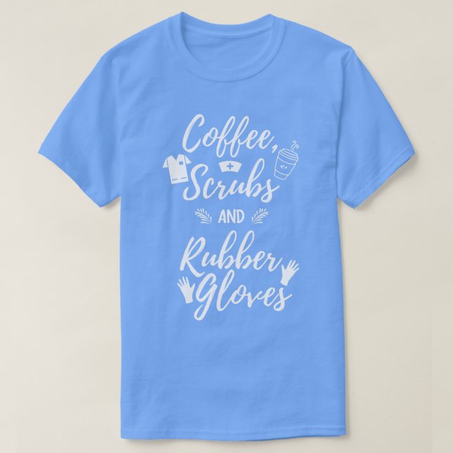Camiseta Esfregões de café e luvas de borracha (Frente do Design)