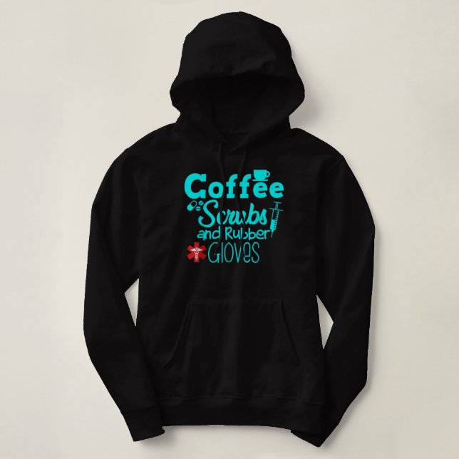Camiseta Esfregões De Café E Luvas De Borracha Enfermeira E (Frente do Design)