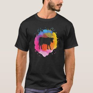 Camiseta Esguicho de aguarela retrô de vaca