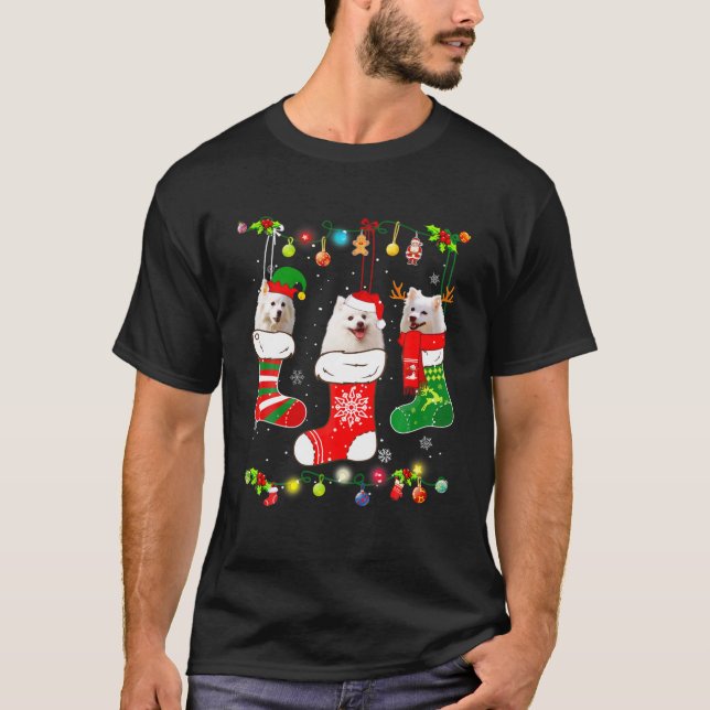 Camiseta Eskimo Americano de Natal Luz Engraçada Puppy Xmas (Frente)