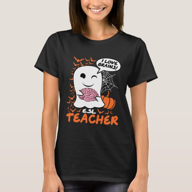 Camiseta ESL Teacher Cute Ghost Halloween Teacher (Frente)