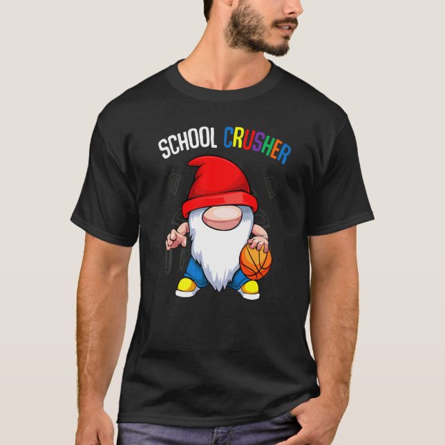 Camiseta Esmagador Escolar De Volta À Escola Cute Gnomo Bas (Frente)