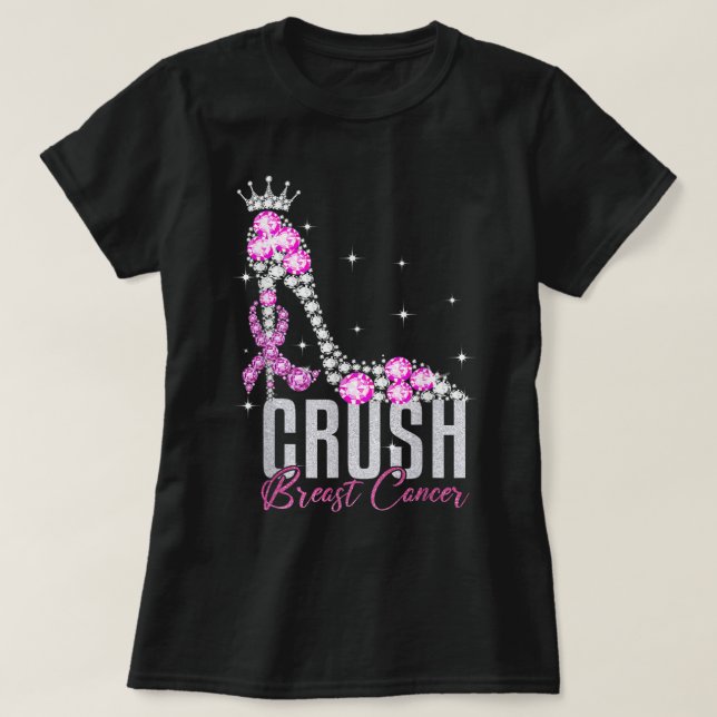 Camiseta Esmagamento do Cancer de Mama Sensibilização Bling (Frente do Design)