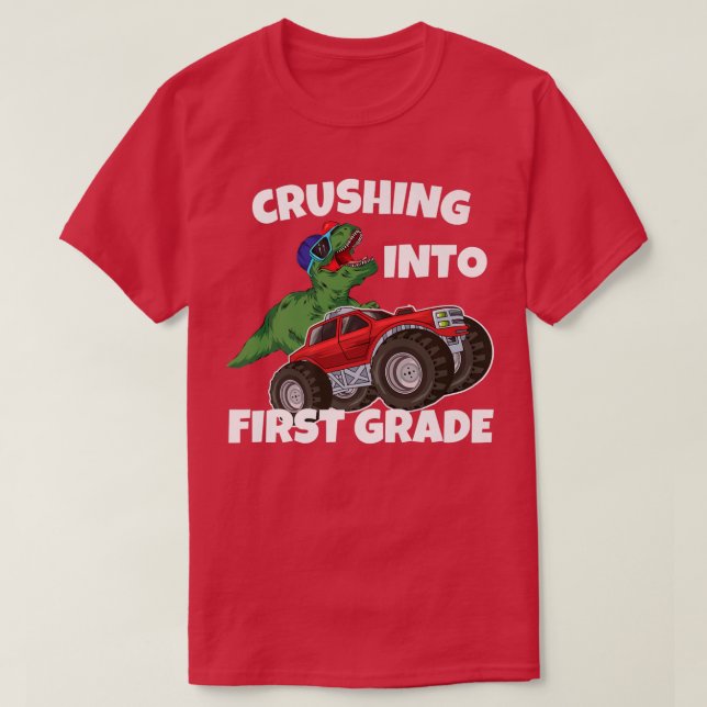 Camiseta Esmagamento em 1rua Monster Truck Dinossaur T-R (Frente do Design)