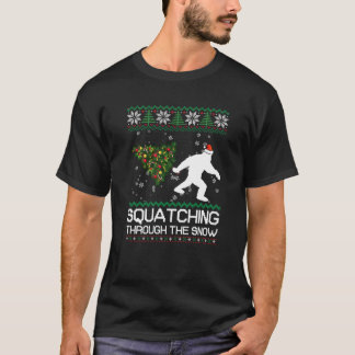 Camiseta Esmagando Através Do Sasquato De Natal Feio Da Nev