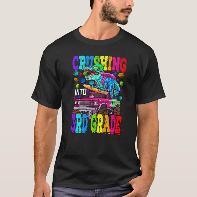 Camiseta Esmagando Em Monstro De 3º Grau Dinossauro Rex (Frente)