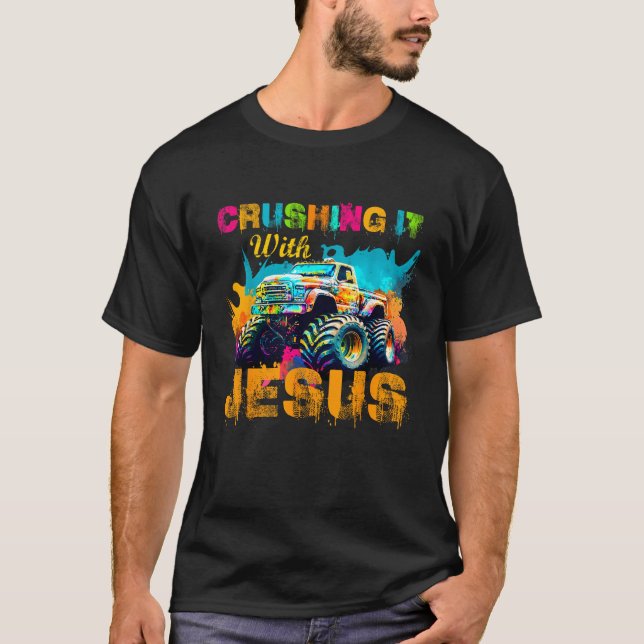 Camiseta Esmagando-O Com Jesus Christian Monster Truck Col (Frente)