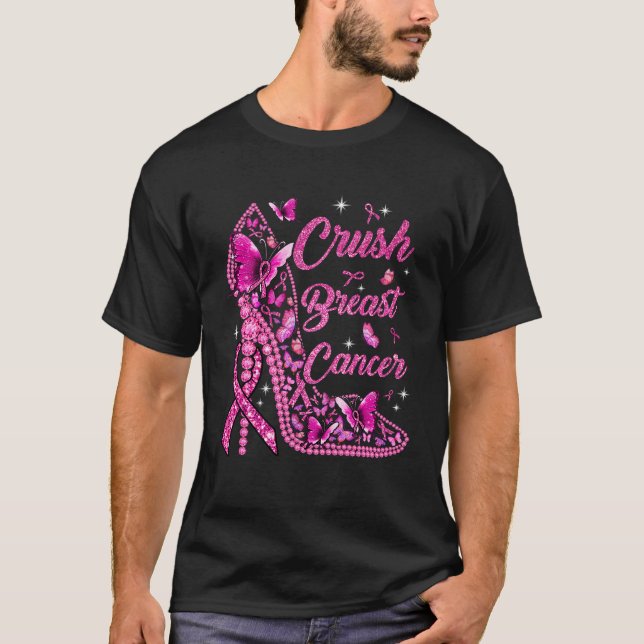 Camiseta Esmagar Fita Cor-de-Rosa Mês de consciência do cân (Frente)