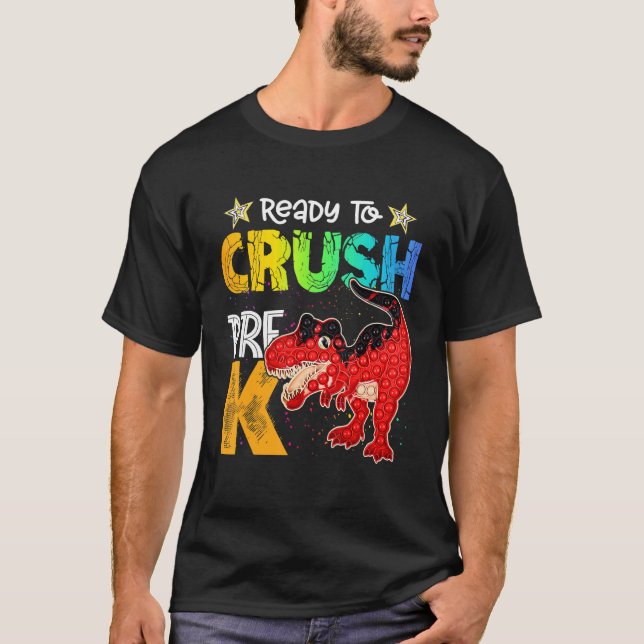 Camiseta Esmagar Pré K Dinossauro Rex Pop Ti Fidget De Volt (Frente)