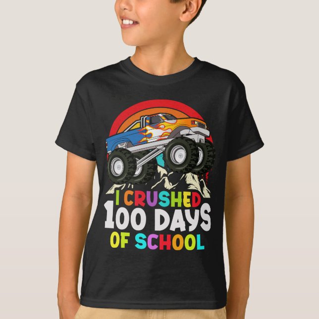 Camiseta Esmagei 100 Dias De Crianças De Caminhões De Monst (Frente)