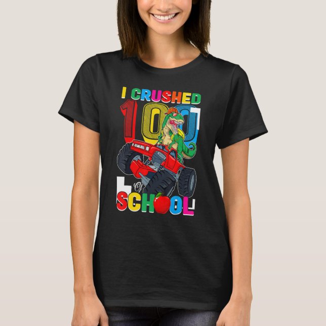 Camiseta Esmagei 100 Dias de Truque Monstro do Dinossauro d (Frente)
