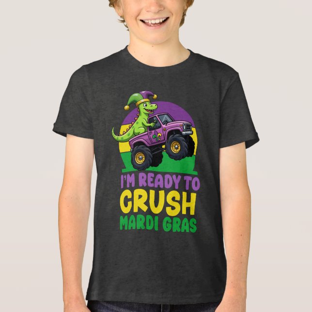 Camiseta Esmague o Monstro do Carnaval Caminhão Dinossauro  (Frente)